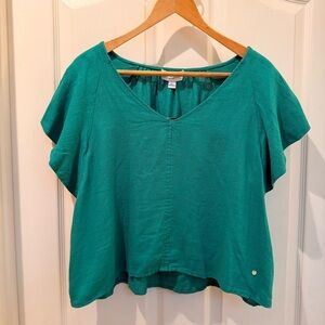 Marc New York Teal Green Linen Blend Blouse